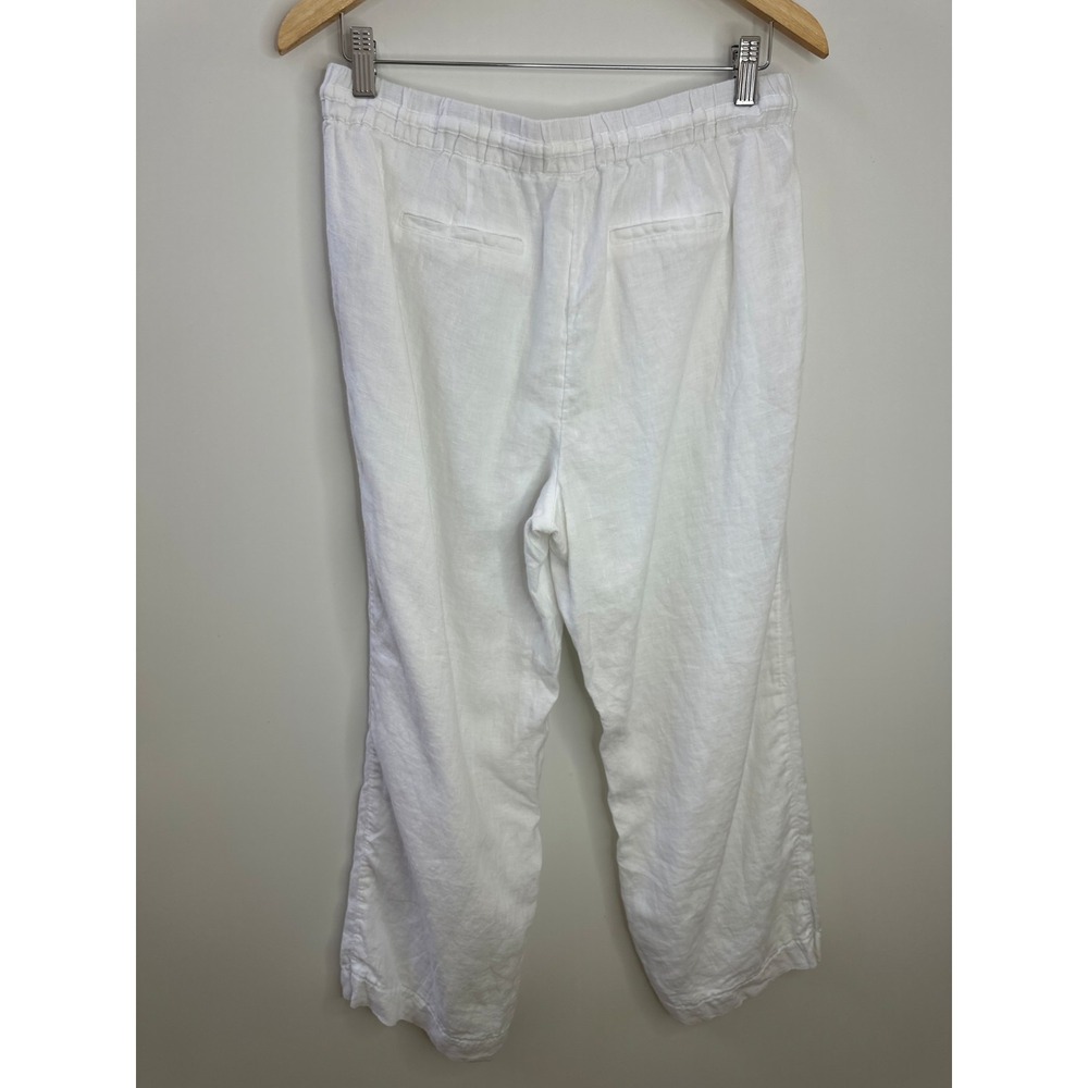 Charter Club Luxury 100% Linen Crop Ankle Pants White Drawstring Lined Pockets M - Picture 8 of 13